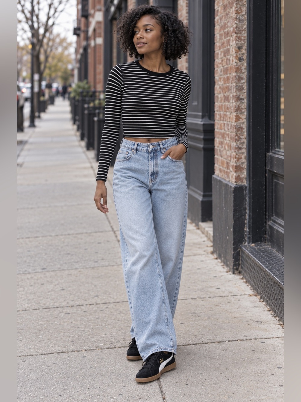 Brandy Melville Striped Long Sleeve Crop Top - Ribbed 90’s grunge